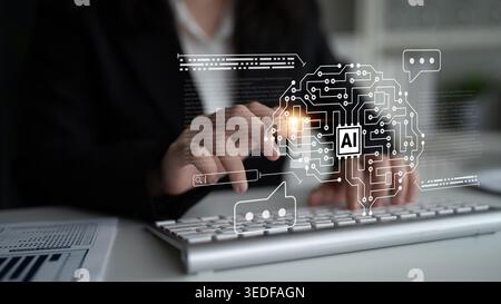 AI brain circuit symbolizing machine learning, automation, data processing, and advanced analytics driving modern business innovation Parse Stock Photo