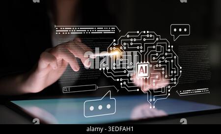AI brain circuit symbolizing machine learning, automation, data processing, and advanced analytics driving modern business innovation Parse Stock Photo