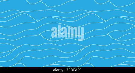 Seamless white line wave pattern. Blue Water waves. Wavy line vector flat Stock Vector
