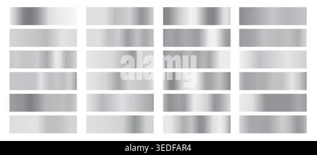 Premium Silver Colors Gradients Set – Chrome, White, and Luxury Silver Color Palette Swatches, Set of silver foil texture background. Metal gradient t Stock Vector
