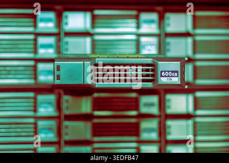 Close-up of a high-capacity data storage device designed for server use, showcasing speed and efficiency in data management for modern technology envi Stock Photo