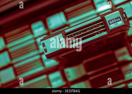 A close-up of a data storage device showcasing its storage capacity. Perfect for concepts related to technology, data management, and digital solution Stock Photo