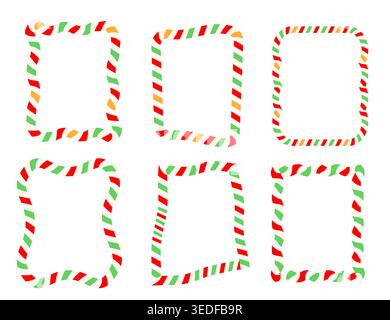 Set of frames twisted red and green   candy cane. Forms templates for the holiday. Vector isolated Stock Vector