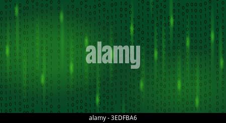 Vector green digital code rain in a matrix inspired futuristic style. High-tech backdrop with glowing binary characters Stock Vector