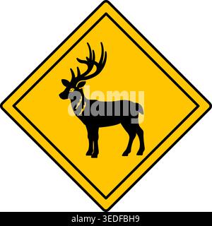 Yellow Road Sign Deer. Vector Icon. Road Sign Warning about Crossing the Road by Animals. Sticker for Zoo Stock Vector