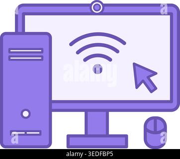 Colored Computer Icon. Vector Icon. System Unit, Monitor, Internet, and Computer Mouse. Office Concept Stock Vector