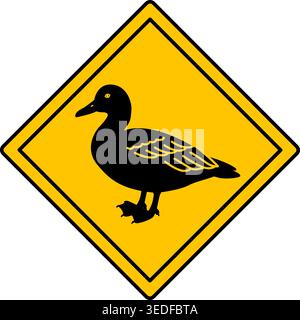 Yellow Road Sign Duck. Vector Icon. Waterfowl. Road Sign Warning About Animals Crossing the Road. Sticker for Zoo Stock Vector