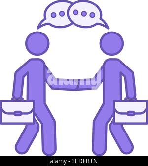 Colored Icon Meet. Vector Icon. Two Businessmen with Briefcases Shaking Hands. Business Conversation. Meeting Concept Stock Vector