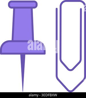 Colored Clip and Pin Icon. Vector Icon. Stationery. Office Concept Stock Vector