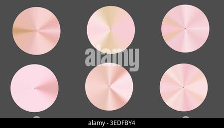 Gold and rose gold radial gradient set. Colors palette. Vector illustration, flat swatches, Background with polished, brushed gold surface. Vector ill Stock Vector