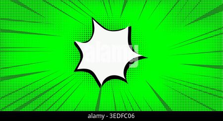 Comic pop art background speed lines halftone dots. Cartoon Vector Illustration on green, Stock Vector