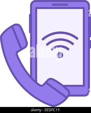 Colored Telephone Icon. Vector Icon. Modern Smartphone with Wi-Fi and Telephone Handset. Office Concept Stock Vector