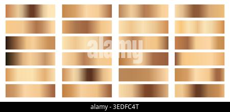 Bronze gradients set. Metallic gold gradients. Elegant bronze gradients isolated. bronze foil texture .bronzen colour swatches.Set of colors for desig Stock Vector
