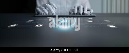 AI assists in designing real-time cybersecurity systems that automate defense mechanisms, detect digital threats, and strengthen secure network Stock Photo