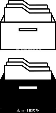 Archive Icons. Black and White Vector Icon. Folders in Drawer. Document Storage. Office Concept Stock Vector