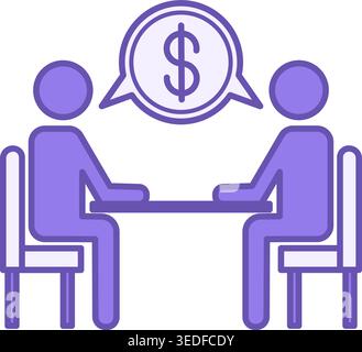 Business Meeting Color Icon. Vector Icon. Two People Sitting At Table Discussing Project Financing. Dollar Sign Stock Vector