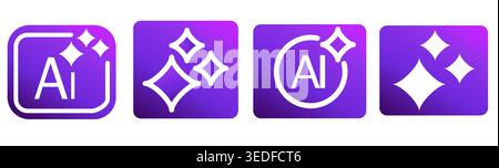 Shine Sparkle Icons with AI Symbol. Vector solid illustration, logo gradient, blue violet flat vector symbol Stock Vector