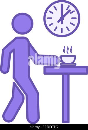 Colored Coffee Break Icon. Vector Icon. Man Drinking Hot Coffee on the Table. Rest Time, Clock. Office Concept Stock Vector