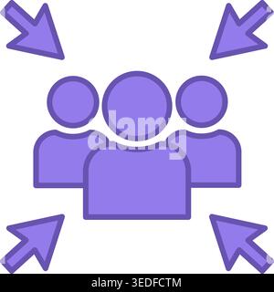 Meeting Point Color Icon. Vector Icon. Directional Arrows. Gathering of People in a Specific Location Stock Vector