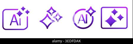 Shine Sparkle Icons with AI Symbol. Vector solid illustration, logo gradient, blue violet flat vector symbol Stock Vector