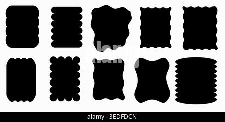 Set of black free form , zig zag frame, groovy graphic design border, vector element, modern rough style Stock Vector