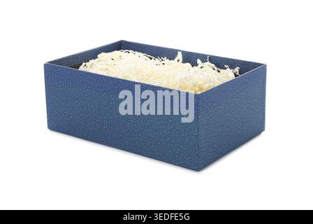 Gift box with shredded paper filler isolated on white Stock Photo