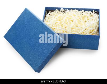 Gift box with shredded paper filler isolated on white Stock Photo