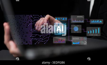 AI data analysis enhances business insights, drives performance, and strengthens strategy with advanced data visualization and predictive analysis Stock Photo
