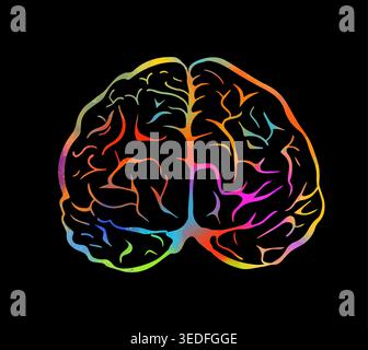 Abstract human colored brain line. Hand drawn. Not AI, vector illustration. Stock Vector