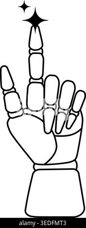 Internet information search. Electronic assistant hand holds index finger up. Line vector for online searching, help and support. Stock Vector