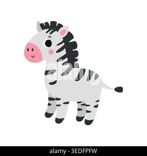 Cute cartoon zebra. African animal design. Flat vector illustration isolated on a white background.  Stock Vector