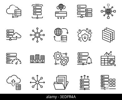 Cloud Computing and Data Server Storage Networking Line Icon Set Stock Vector
