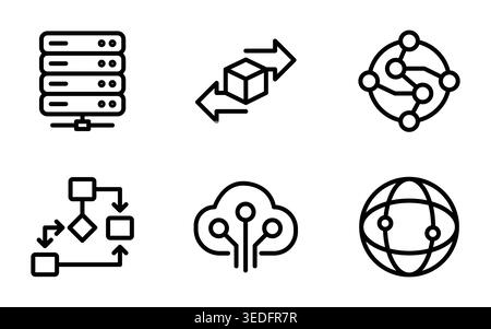 Blockchain Technology Data Cloud Computing and Global Network Connection Icon Set Stock Vector