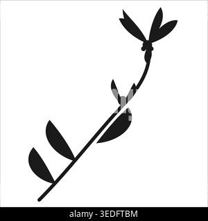 Elegant Butterfly Orchid Branch Silhouette Vector Illustration with Delicate Stem and Leaves on White Background Stock Vector