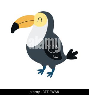 Cute cartoon touсan. African animal design. Flat vector illustration isolated on a white background.  Stock Vector