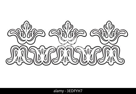 Repetitive symmetrical ornate baroque hand drawing design element. Engraved vintage ornament. Isolated linear monochrome vector illustration. For desi Stock Vector