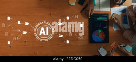 Collaborative Workspace with AI Concept, Data Analysis, Business Strategy, and Modern Technology for Effective Decision-Making Quark. Stock Photo