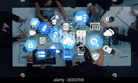 Cloud backup system connects devices through a secure data backup network. Data backup ensures protection, data backup reliability, and recovery Stock Photo