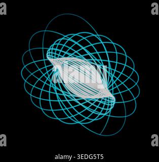 Abstract geometric light painting created with glowing blue circular patterns against a dark black background. Long exposure photographic artwork feat Stock Photo