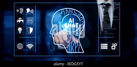 Futuristic Concept of AI Chat Technology with Digital Interface and Neural Network Design, Representing Communication and Innovation in Artificial Stock Photo