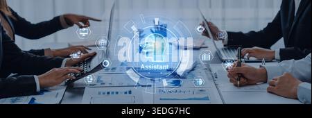 Futuristic AI assistant with autonomous agent capabilities, AI natural language understanding, and seamless business workflow AI integration. AI for Stock Photo