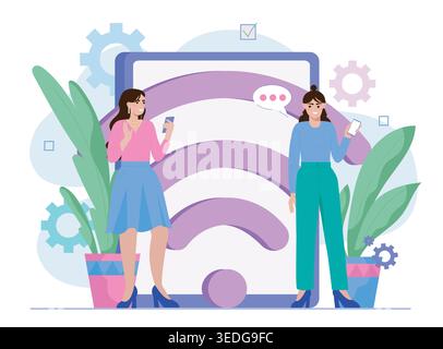 Wifi communication scene. Vector illustration Stock Vector
