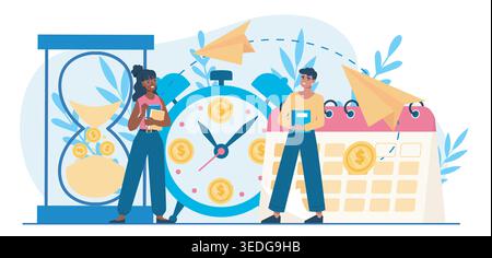 Time and money planning concept. Vector illustration Stock Vector