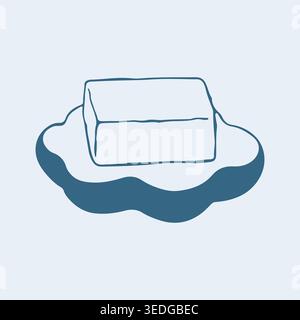 Hand drawn vector of a bar of soap on a soap dish. Classic bathroom hygiene icon in blue line art style, perfect for spa, bath, and natural skincare Stock Vector