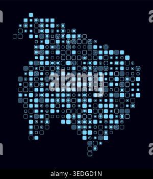 Norfolk Island, shape of the country built of colored cells. Digital style map of Norfolk Island on dark background. Large size rounded square blocks. Stock Vector
