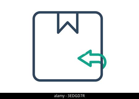 Line art icon of a sealed package with a teal return arrow. Clean vector design representing product returns, reverse logistics, or exchange services. Stock Vector