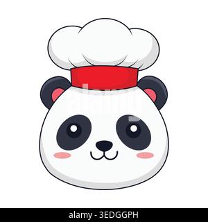 Cute panda face wearing a chef hat portrait, isolated cartoon character vector illustration Stock Vector