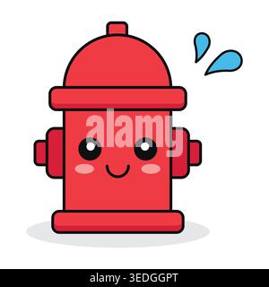 Cute Red Fire Hydrant Character Vector Illustration with Smiling Face and Water Drops Stock Vector