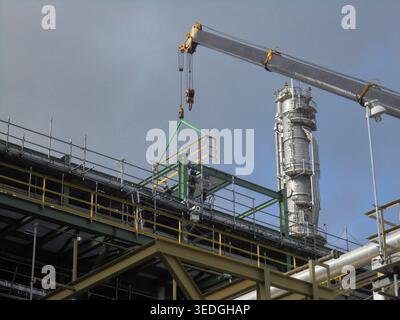 Crane Hook On Elevated Refinery Steel Platform Stock Photo