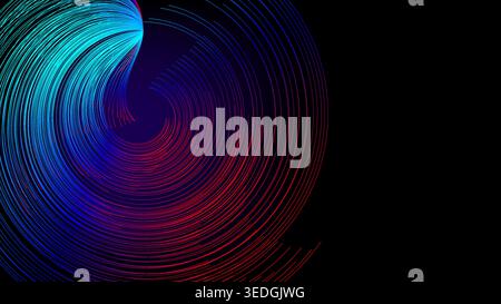 Abstract digital vortex of neon blue and crimson lines spiraling in dark space for modern technology and high speed data connection background Stock Vector